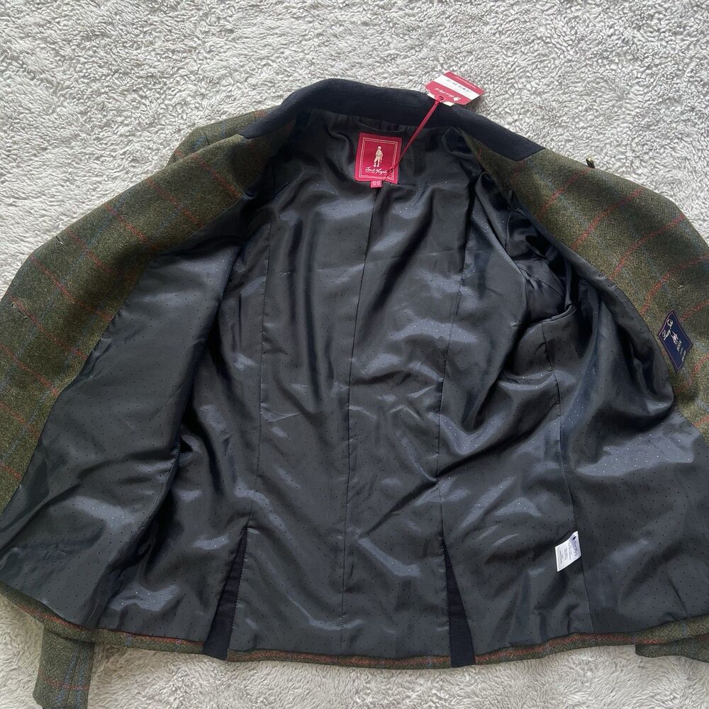 Jack Murphy Women’s Harriet Tweed Blazer Wool Jacket Green Herringbone Check 12 - Picture 7 of 13